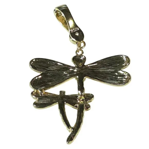 Dragonfly RMN Pendant Charm With Green & Pink Crystals Gold-Tone Finish - Picture 2 of 6